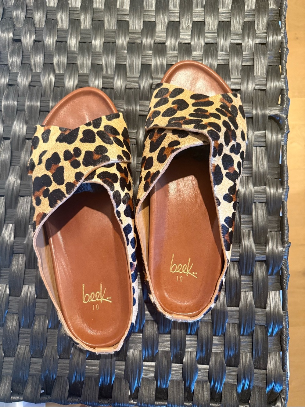 Beek Leopard sandals size 10